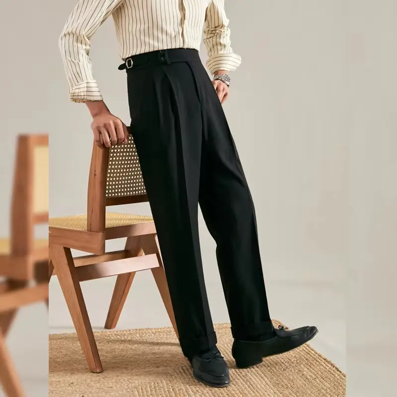 Men Pants High Waisted Straight Men Formal Pants Elegant Retro Suit Pants Trousers