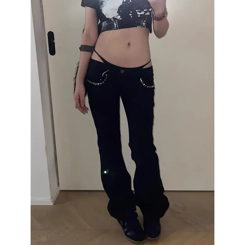 Women's Low-Rise Black Flared Jeans