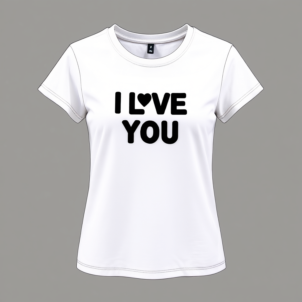Women's Round Neck T-Shirt with I Love You Print