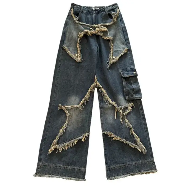 Retro Frayed Loose Straight Leg Jeans