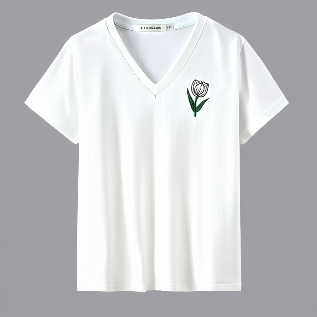 Women's V-Neck T-Shirt with Tulip Embroidery
