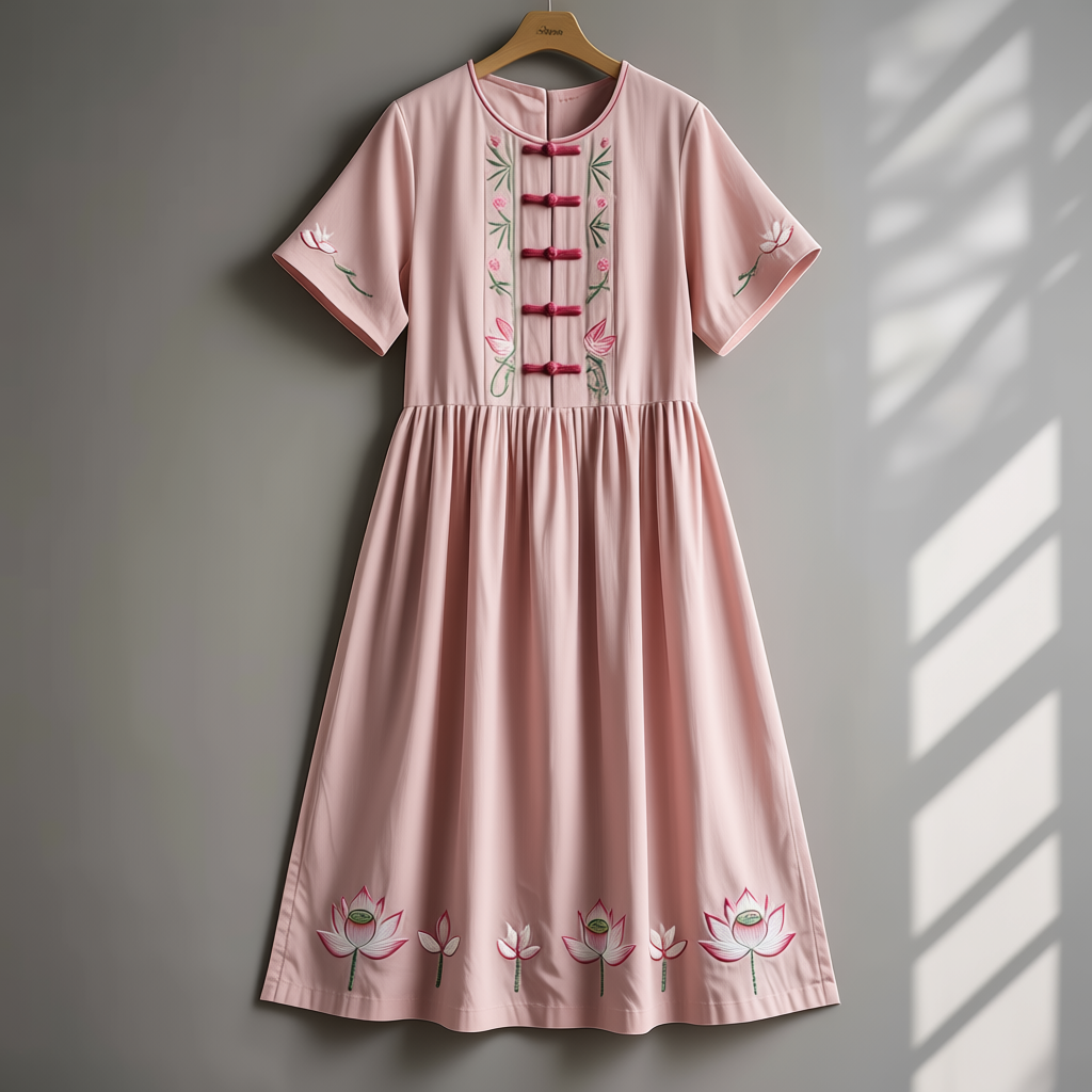 Exquisite Embroidered Lotus Pattern Dress