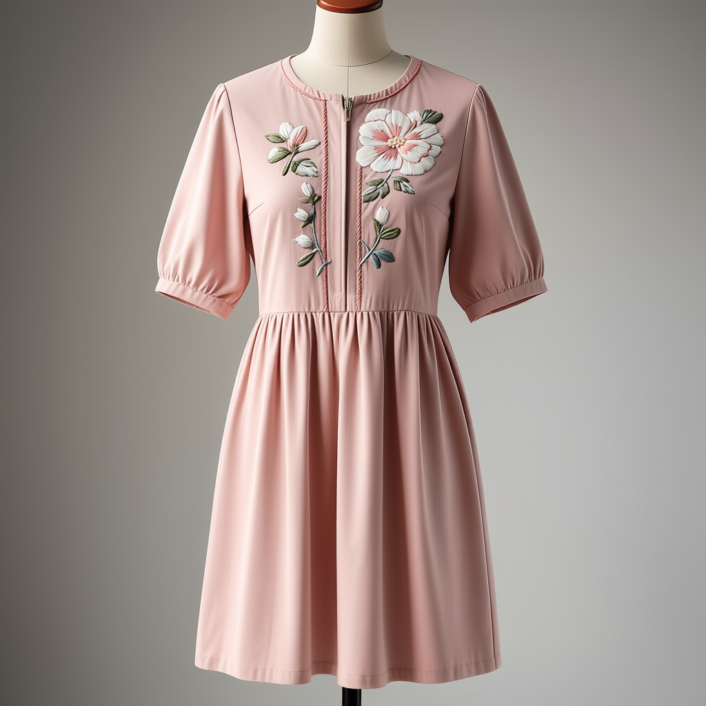 Embroidered Peony Pattern Dress
