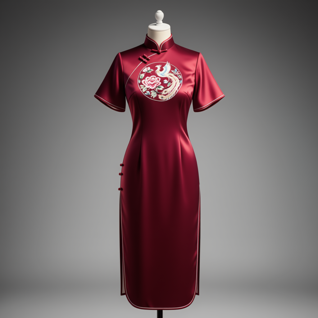 Embroidered Mandarin Collar Dress