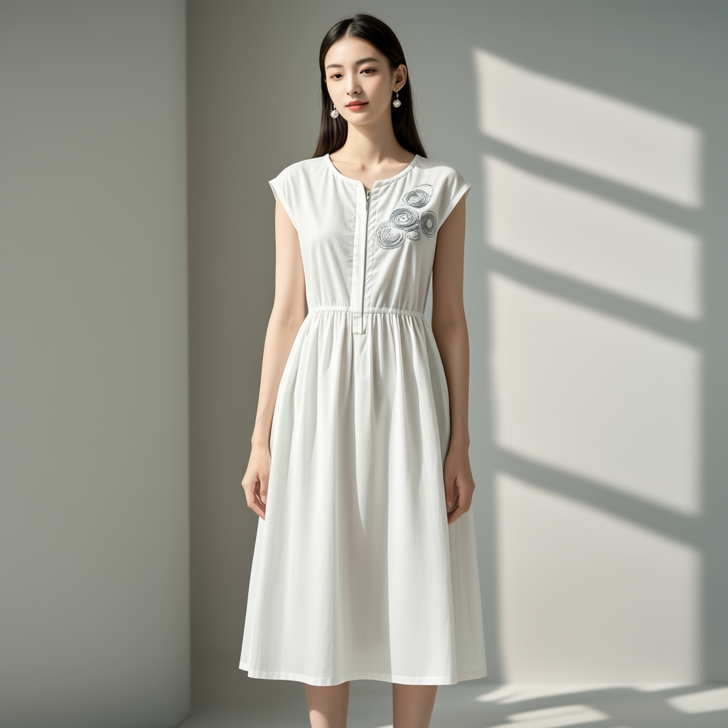 Embroidered Wave Pattern Sleeveless Dress