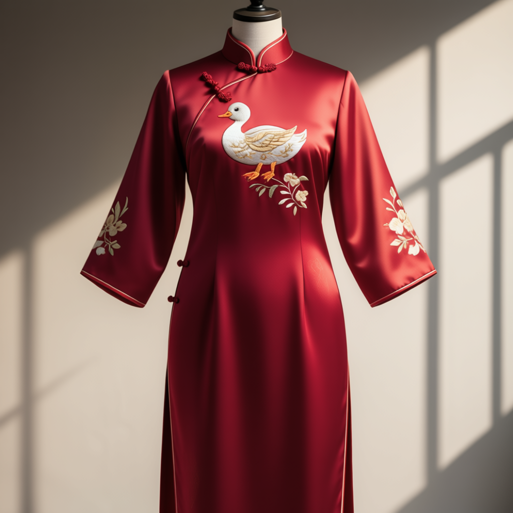 Embroidered Duck Motif Dress