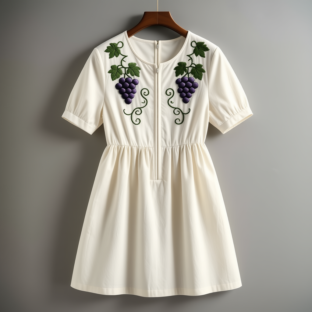 Embroidered Grape Pattern Dress