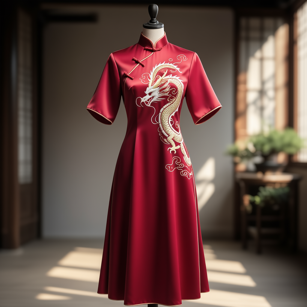 Embroidered Dragon Pattern Dress