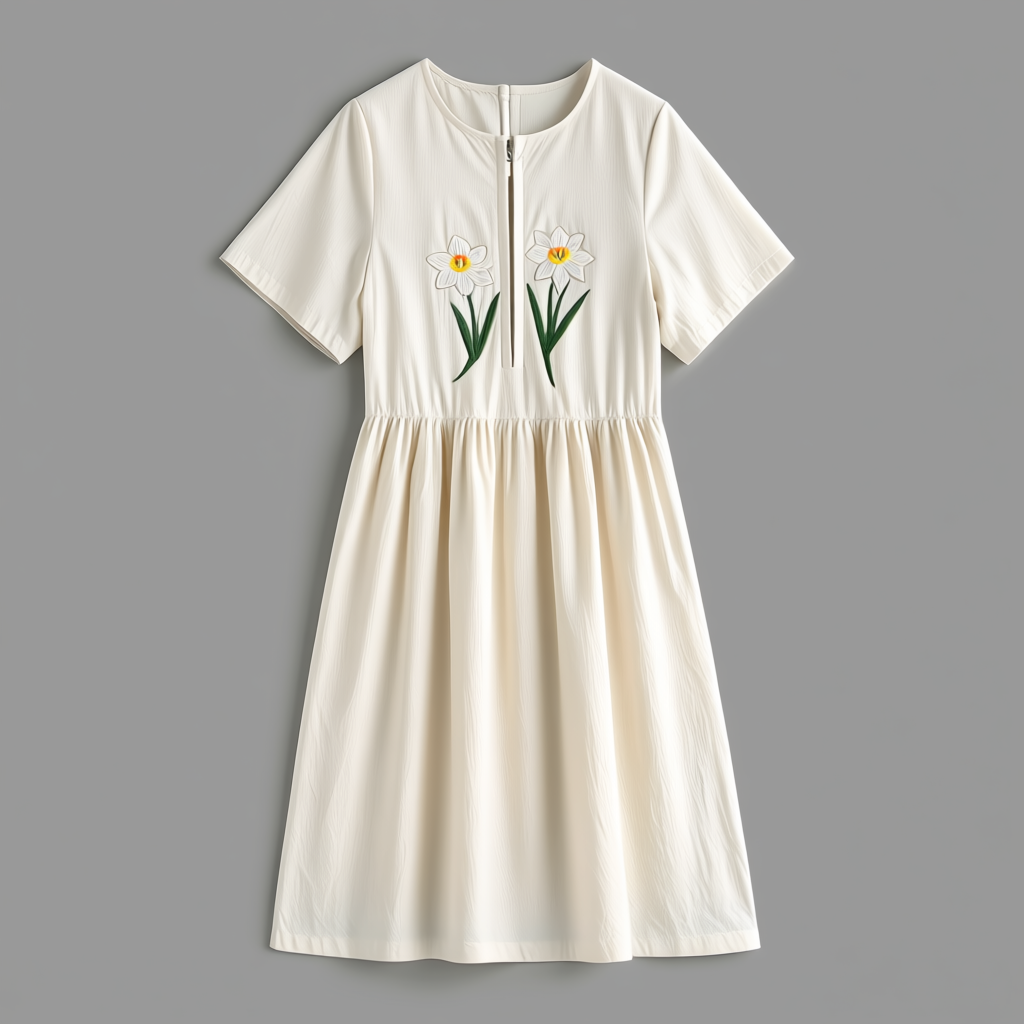 Embroidered Daffodil Pattern Dress