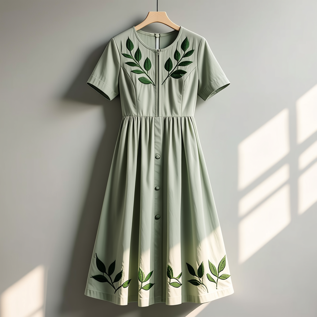Embroidered Leaf Pattern Dress