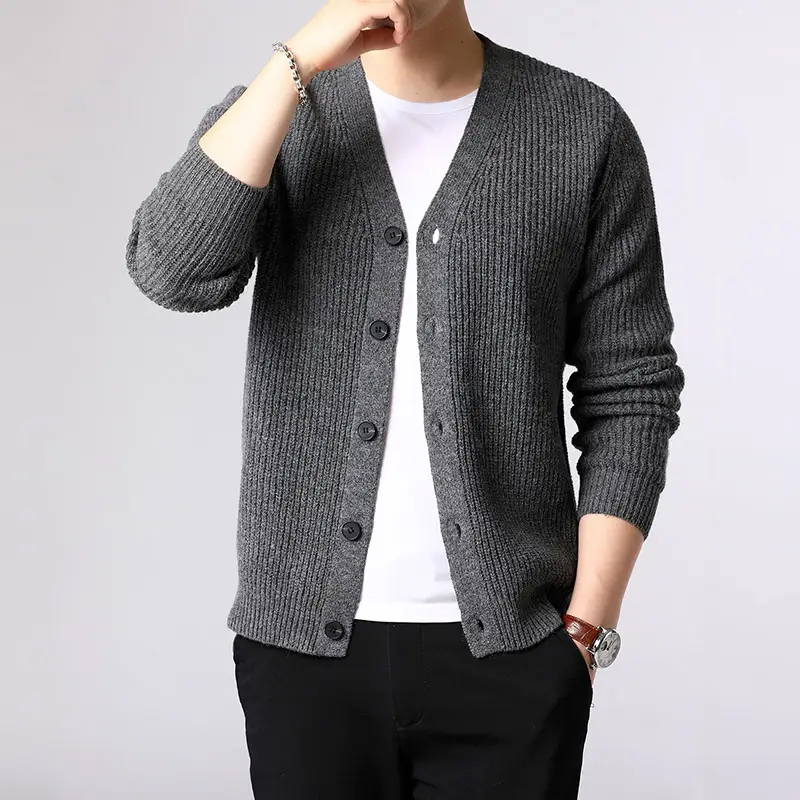 Men Cardigan Thick Slim Fit Knitwear Casual Sweater