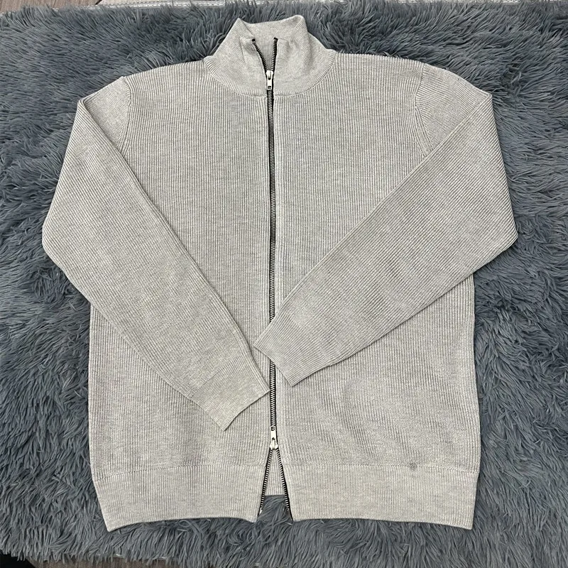 Men Loose Casual Knit Sweater Zipper Semi High Neck Long Sleeve Cardigan Comfortable Warm Fashion Top
