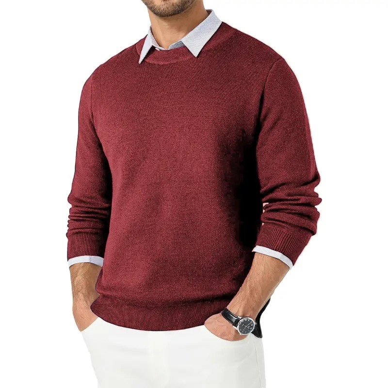 Men's Woolen Knit Sweater Crew Neck Casual Pullover Knitwear Warm Sweater