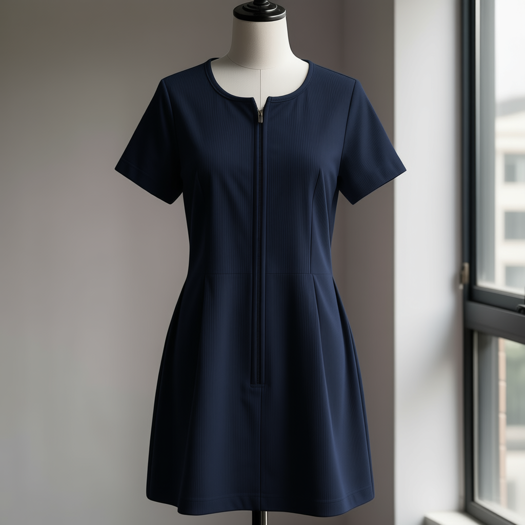 Ribbed Zip-Front Women Dress Fashion