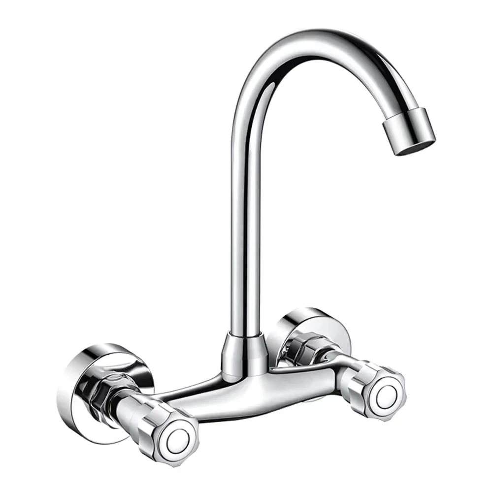 360 Degree Rotating Sink Faucet Wall Mounted Double Hole Faucet