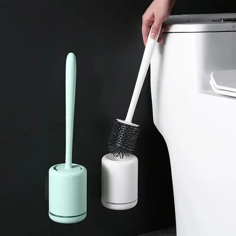 Punch-Free Long-Handle Toilet Brush Set with Base Household Bathroom Cleaning