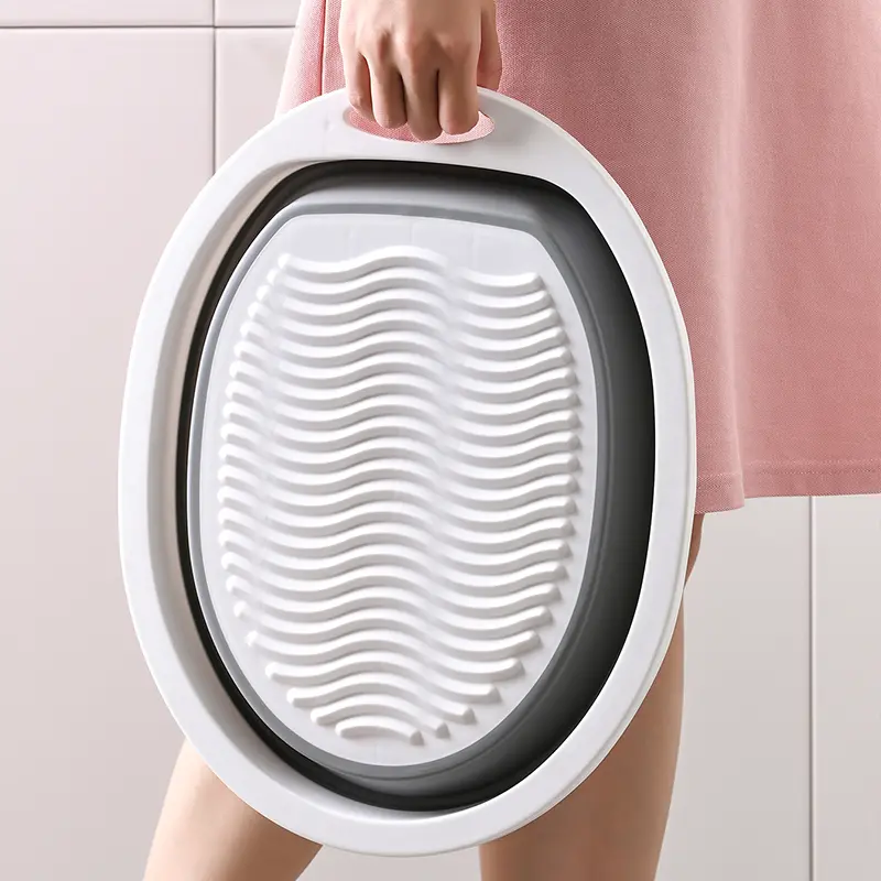 Foldable Laundry Basin With Washboard, Portable Us...