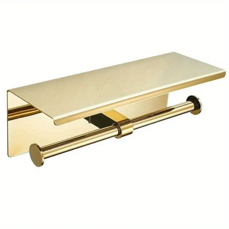 Wall Mounted Toilet Roll Paper Holder with Shelf Double Roll Tissue Paper Holder