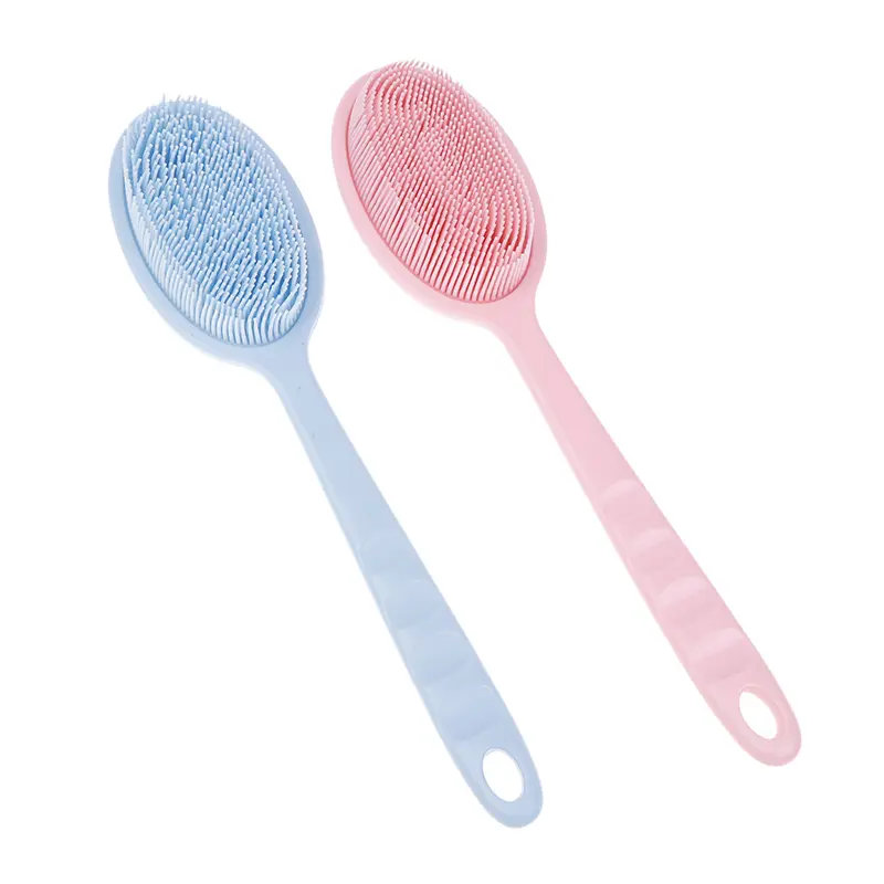 Double-Sided Silicone Long Handle Back Bath Brush Body Scrubber Shower Massage Exfoliating Brush