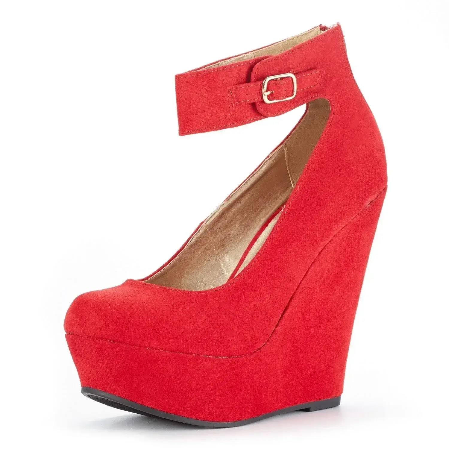 Women Wedge Pumps Sexy Round Toe Ankle Strap High Heels