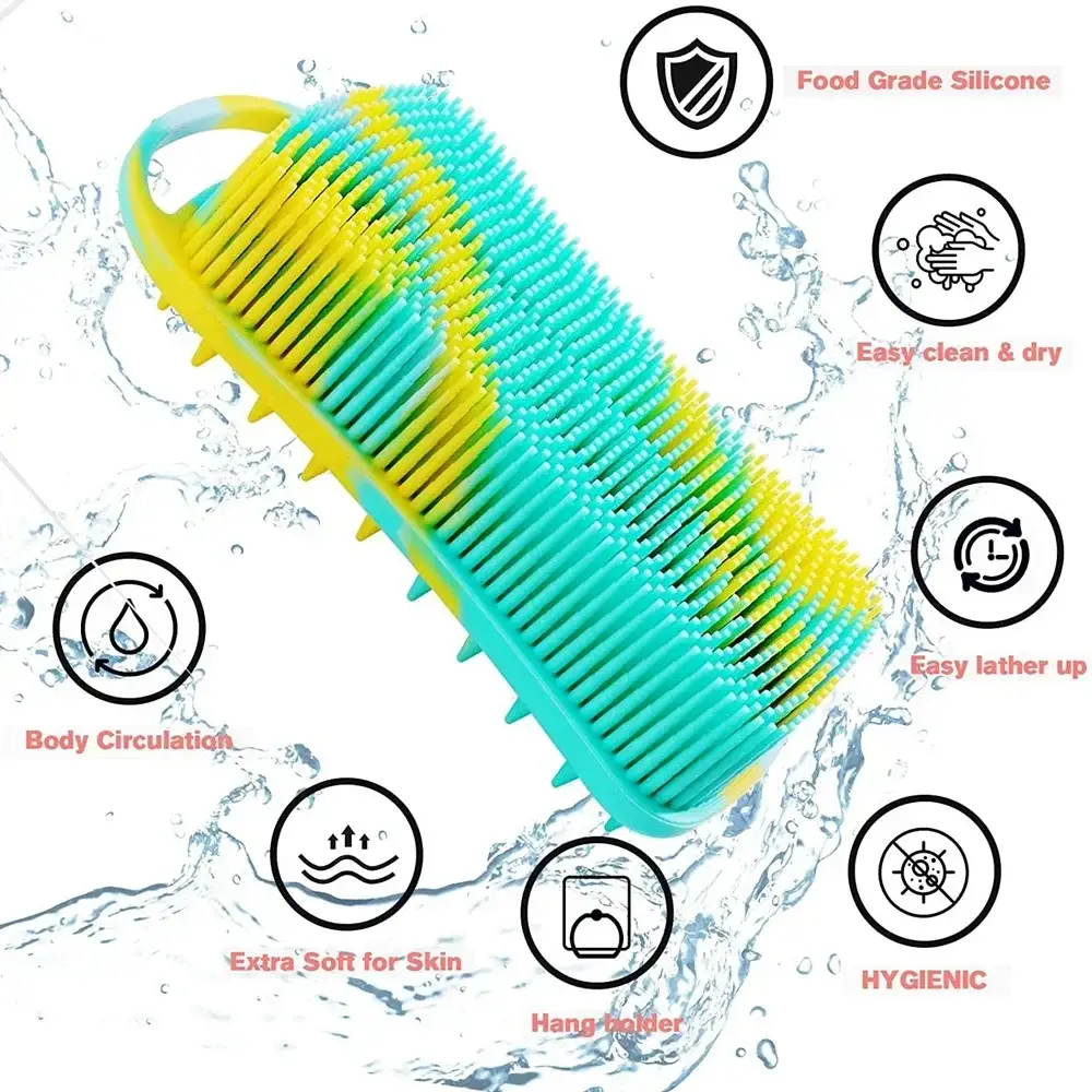 2 In 1 Silicone Bath Brush Double-Sided Soft Silicone Shampoo Scrubber Scalp Massager Body Shower Cleaning Brush Skin Care Tool