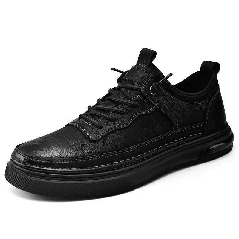 Men's Casual Leather Shoes With Soft Cowhide Upper Elastic Slip - On Design And Wear - Resistant Rubber Outsole