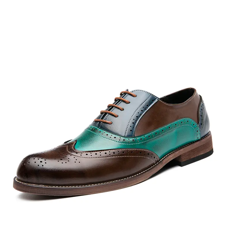 Men's Shoes Trend Color Blocking Design Leather Casual Shoes