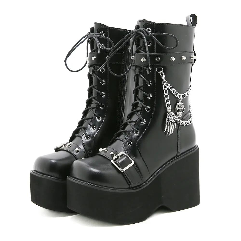 Women Boots With Chain Wedges Platform Boots