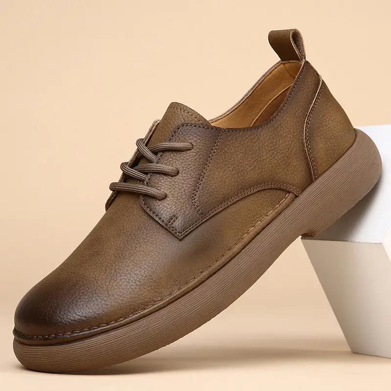 Men's Shoes Wide Head Genuine Leather Shoes Breathable Trendy Retro Casual Leather Shoes