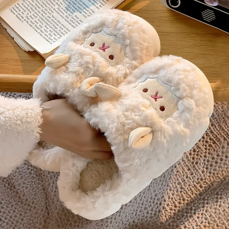 Plush Slippers - Winter Non-Slip House Shoes Thick Sole