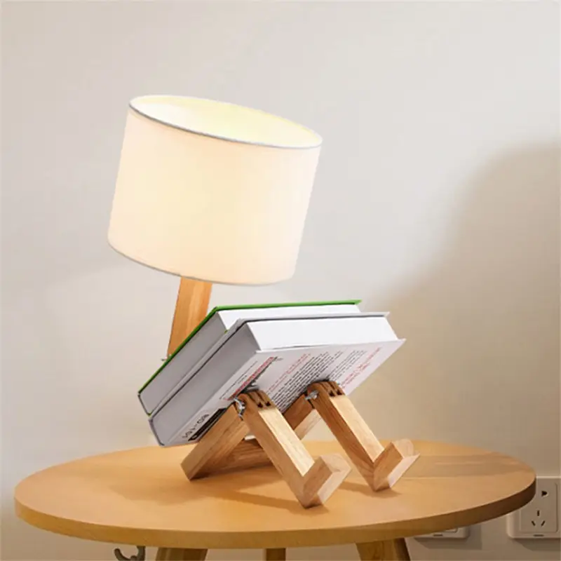 Creative Wooden Figure Table Lamp LED Decorative Desk Light for Study