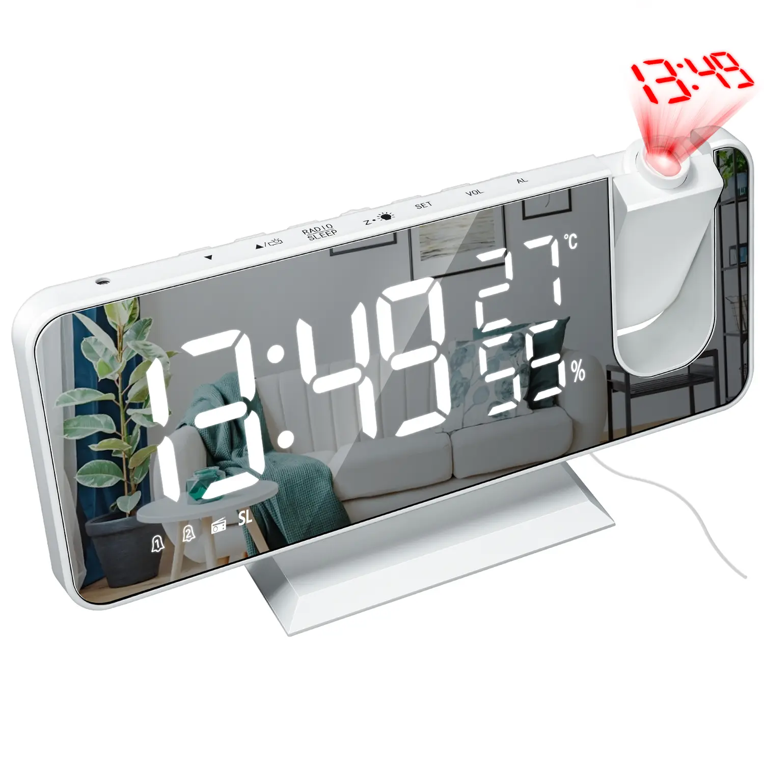 HD Projection Table Clock Large LED Digital Alarm Clock Ceiling Display Smart Radio Auto Dimming