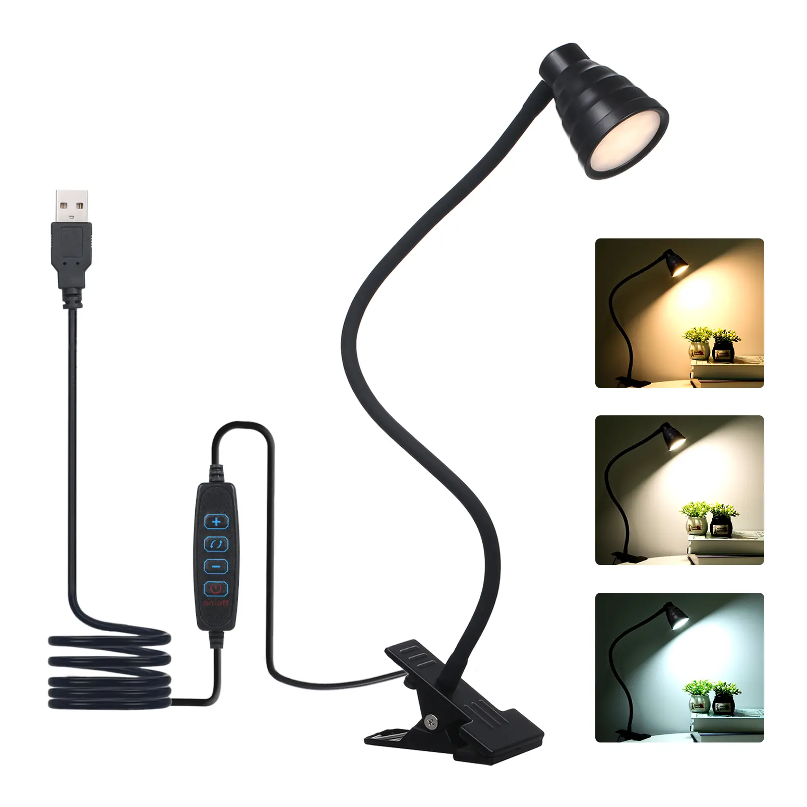 Clamp On Table Desk Lamp Reading Bedside Light USB Powered Task Lighting Fixture