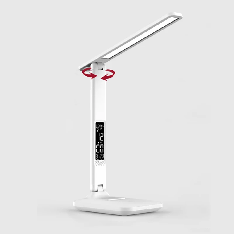 LED Desk Lamp with Clock Calendar Time Display Touch Dimming Adjustable Brightness