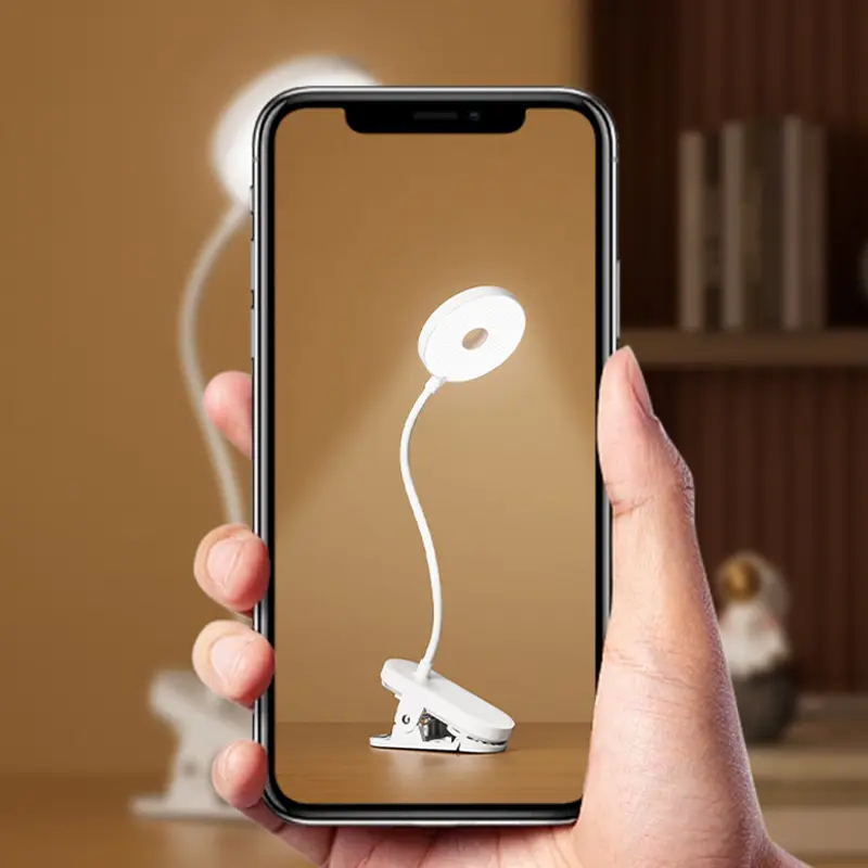 Clip-On LED Desk Lamp, Portable Book Light with Timer and Stepless Dimming