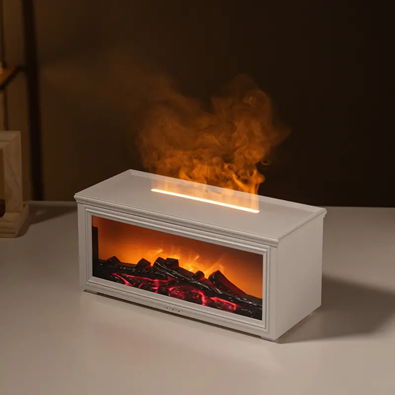 Essential Oil Fireplace Diffuser Mini Flame Effect Aromatherapy Humidifier with LED Ambience Light