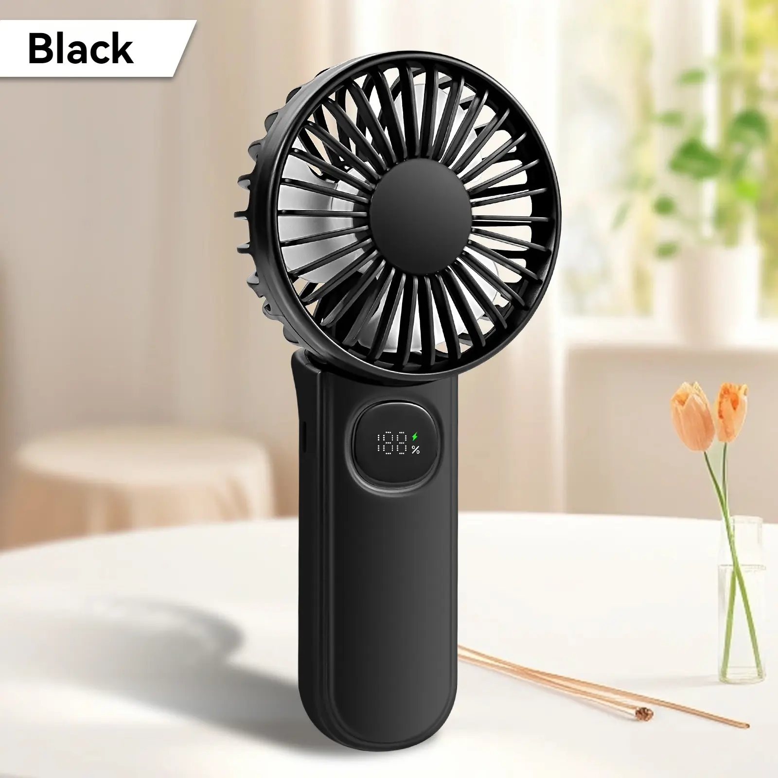 5 Speed Adjustable Portable Neck Hanging Fan Removable Battery Strong Wind Handheld Fan 180 ° Fold LED Light Displaying