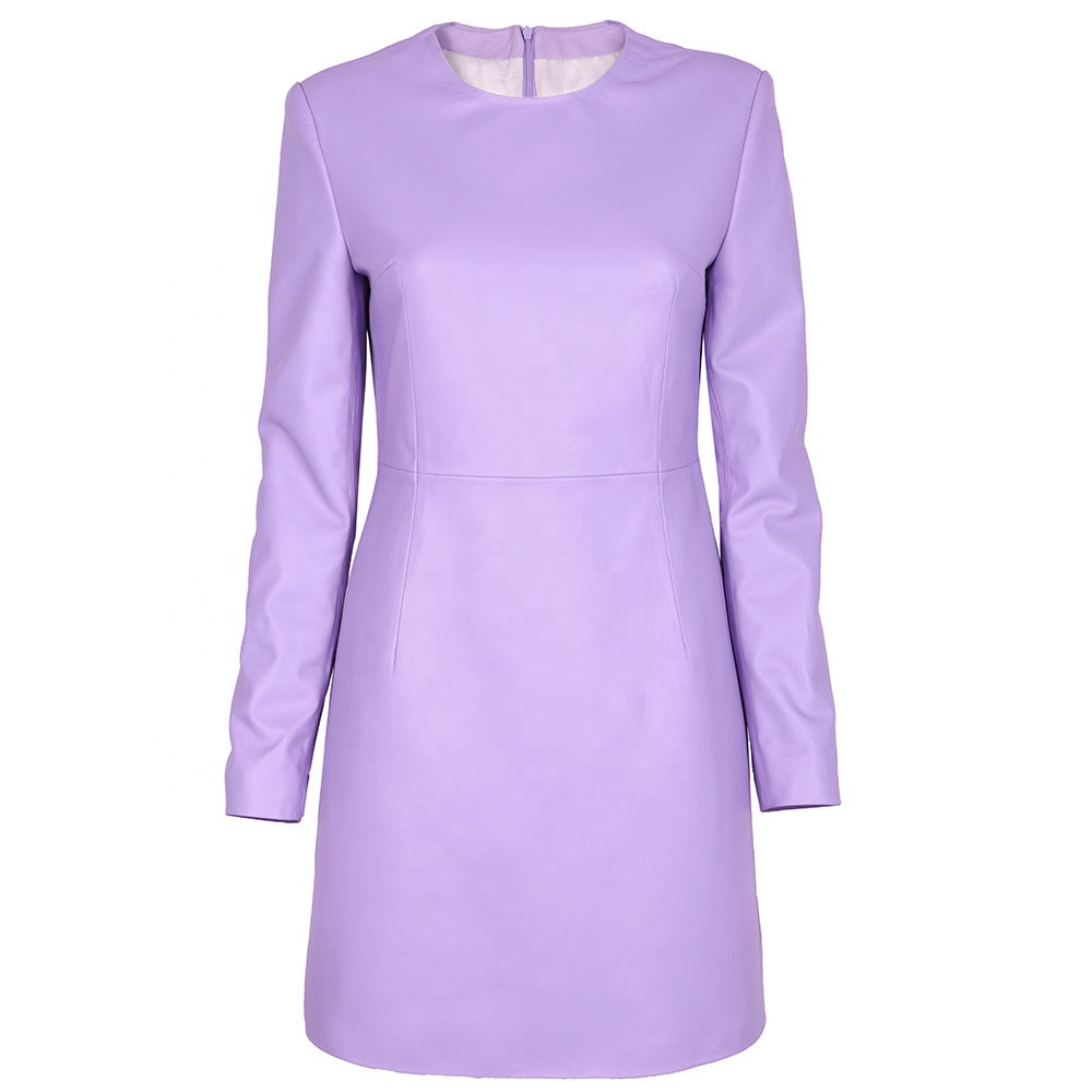 Real Leather Dress Women Long Sleeve Genuine Leath...