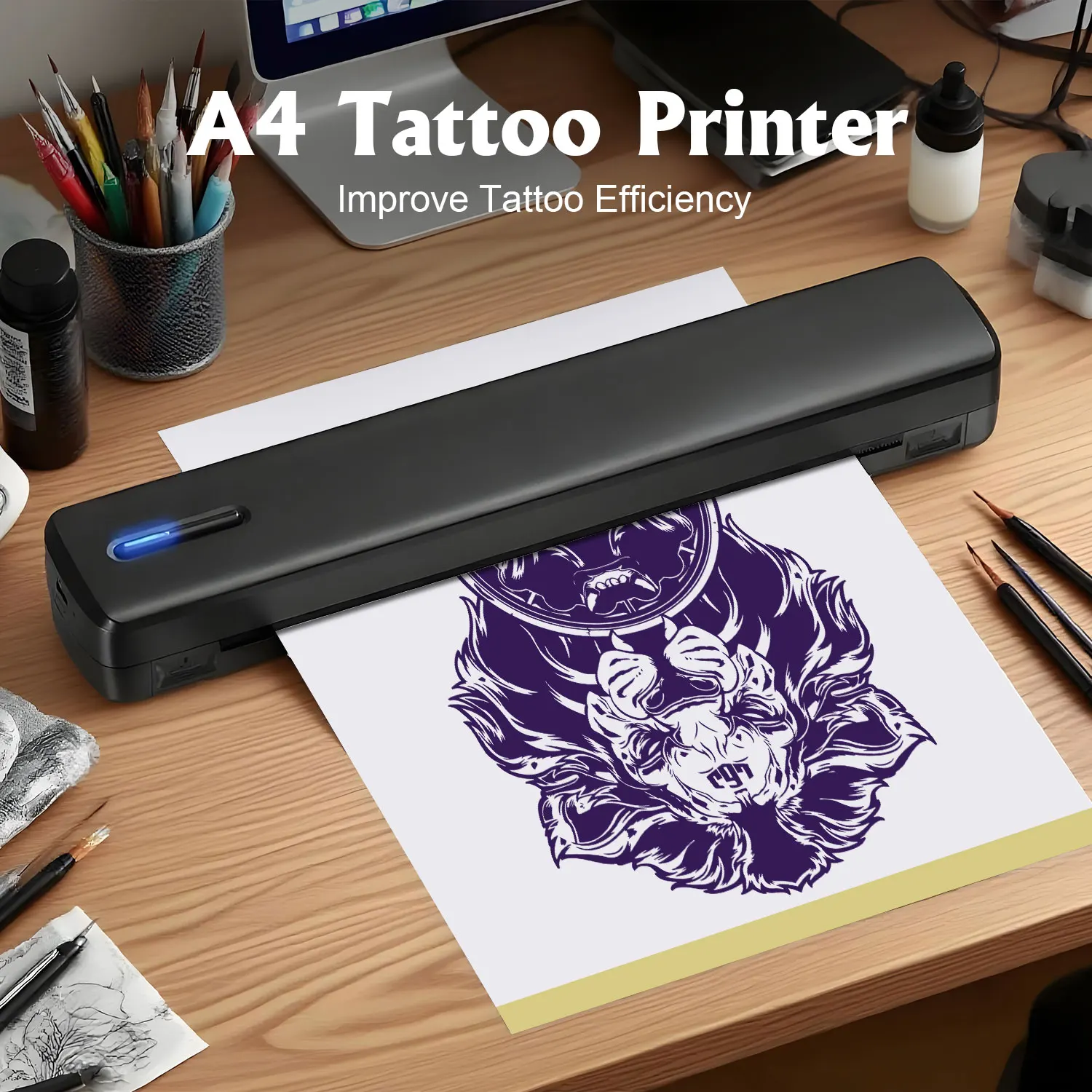 Portable A4 Thermal Printer Tattoo Template Printer Rechargeable Battery Wireless