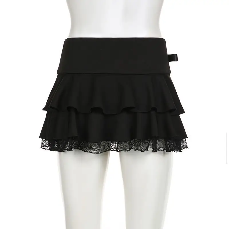Tiered Mini Skirt with Lace ...