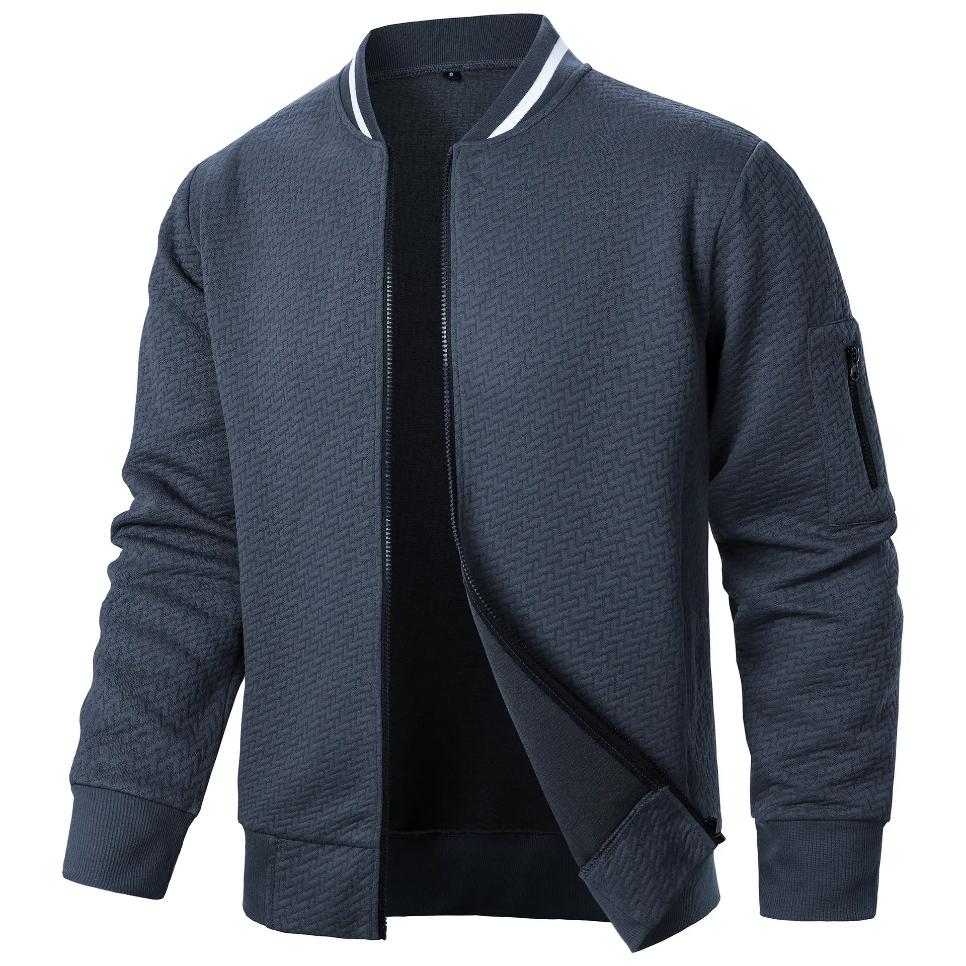 Men's Zip Stand Collar Sweatshirt Jacket Men's Casual Jacquard Cardigan Sweatshirts Baseball Jackets