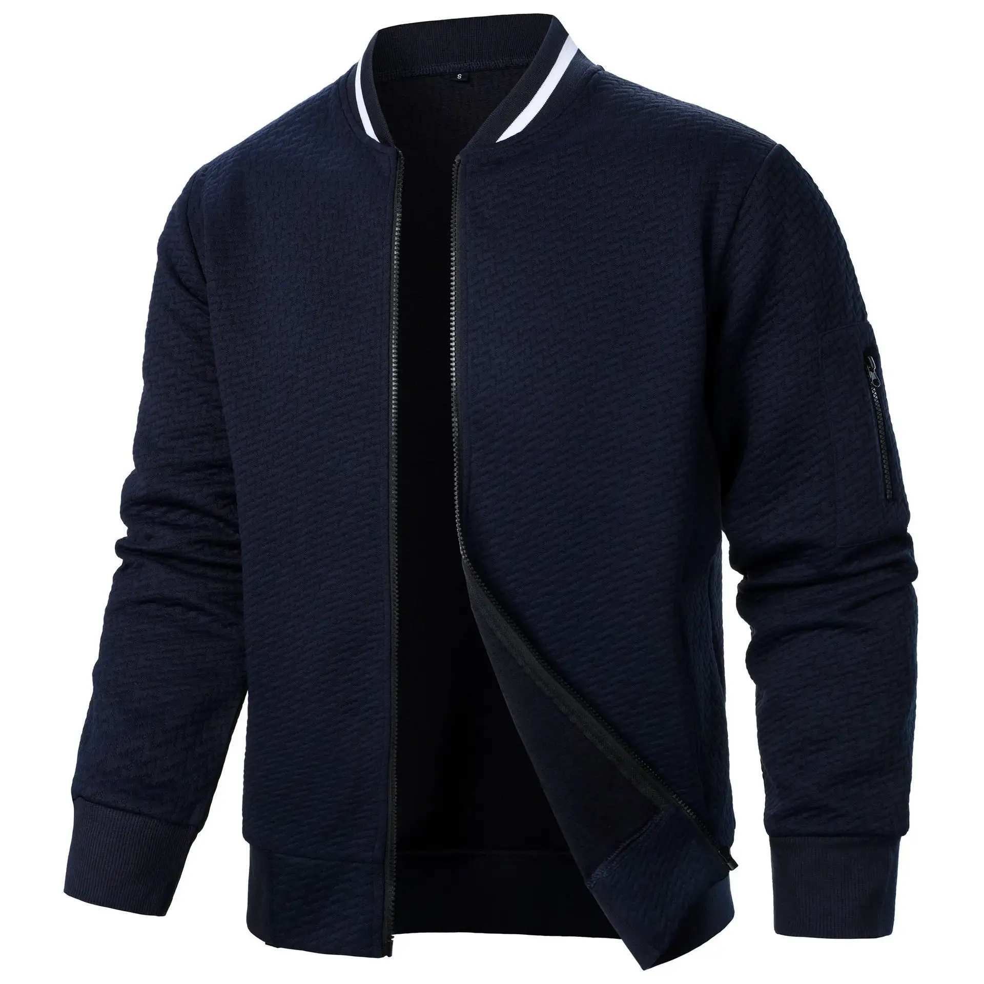 Men's Zip Stand Collar Sweatshirt Jacket Men's Casual Jacquard Cardigan Sweatshirts Baseball Jackets