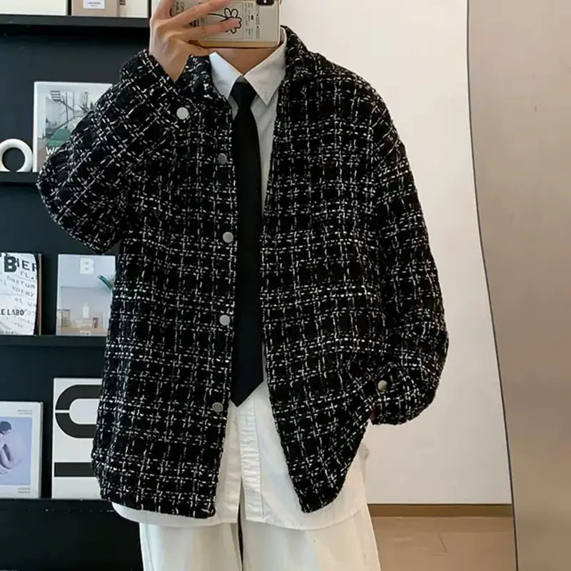 Men's Tweed Slim Jacket with Color Blocking Design