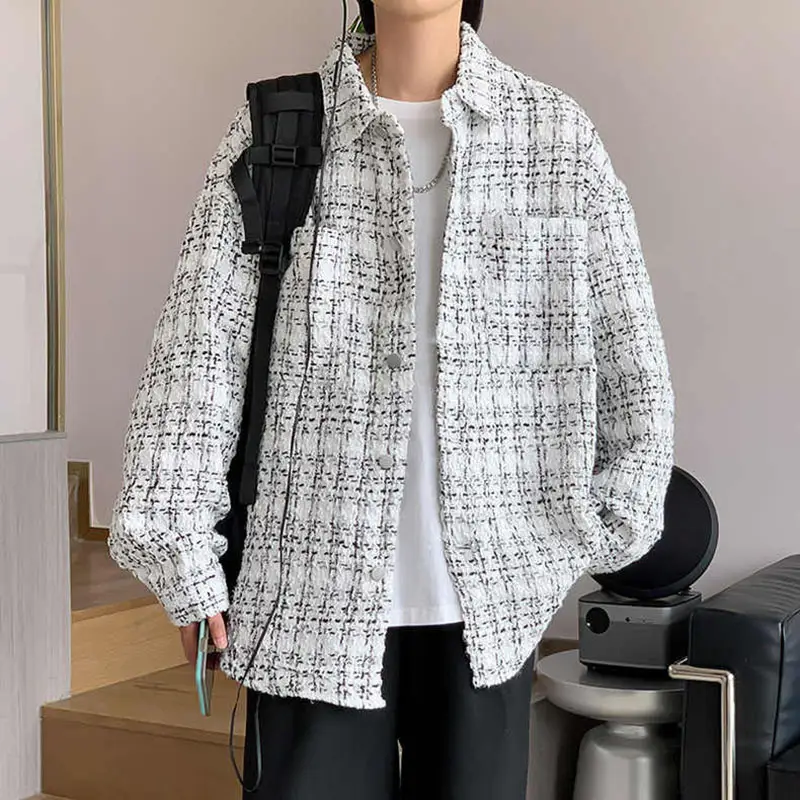 Men's Tweed Slim Jacket with Color Blocking Design