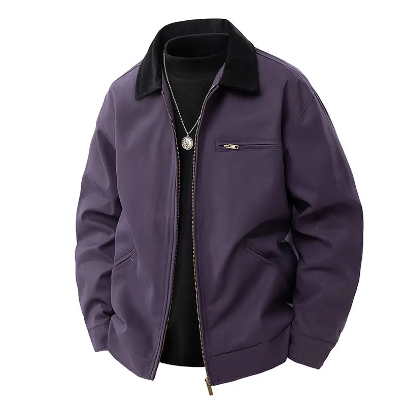 Men Jacket Loose Fit Retro Jacket Casual Lapel Collar Jacket