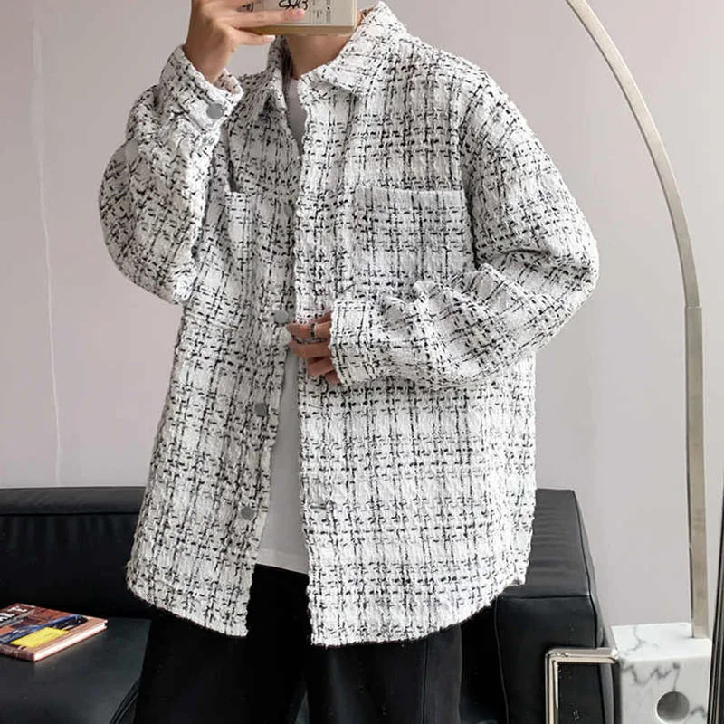 Men's Tweed Slim Jacket with Color Blocking Design