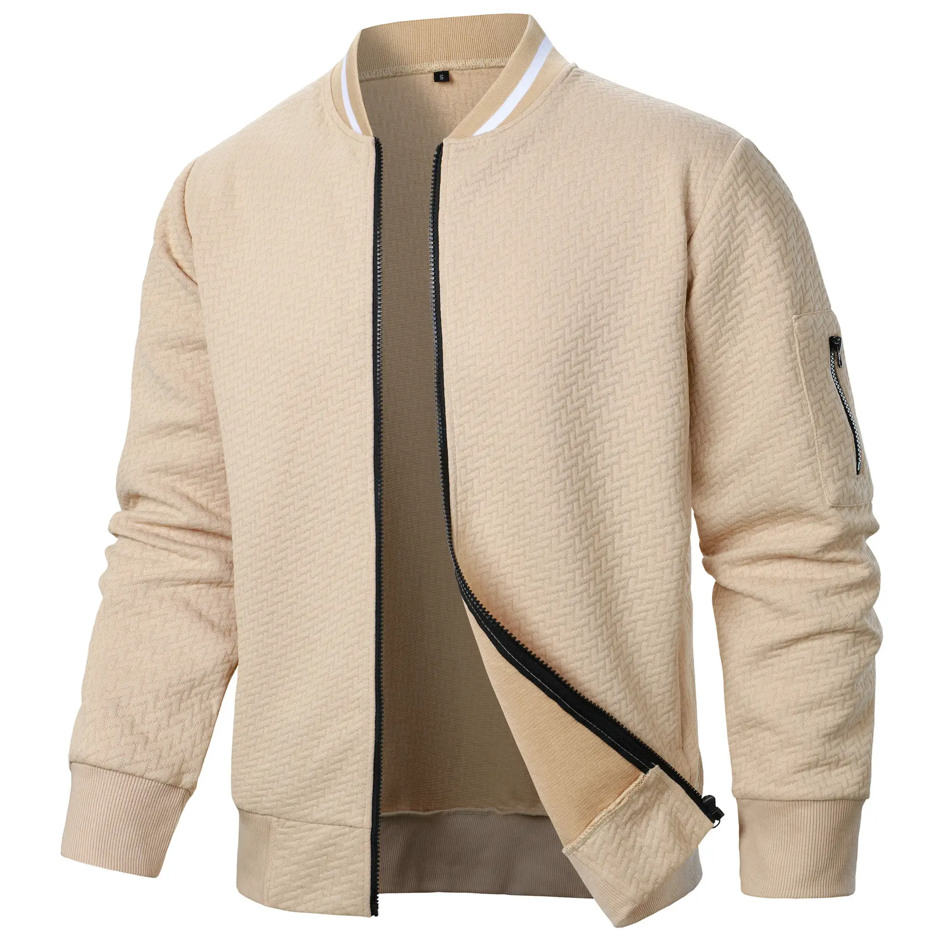 Men's Zip Stand Collar Sweatshirt Jacket Men's Casual Jacquard Cardigan Sweatshirts Baseball Jackets