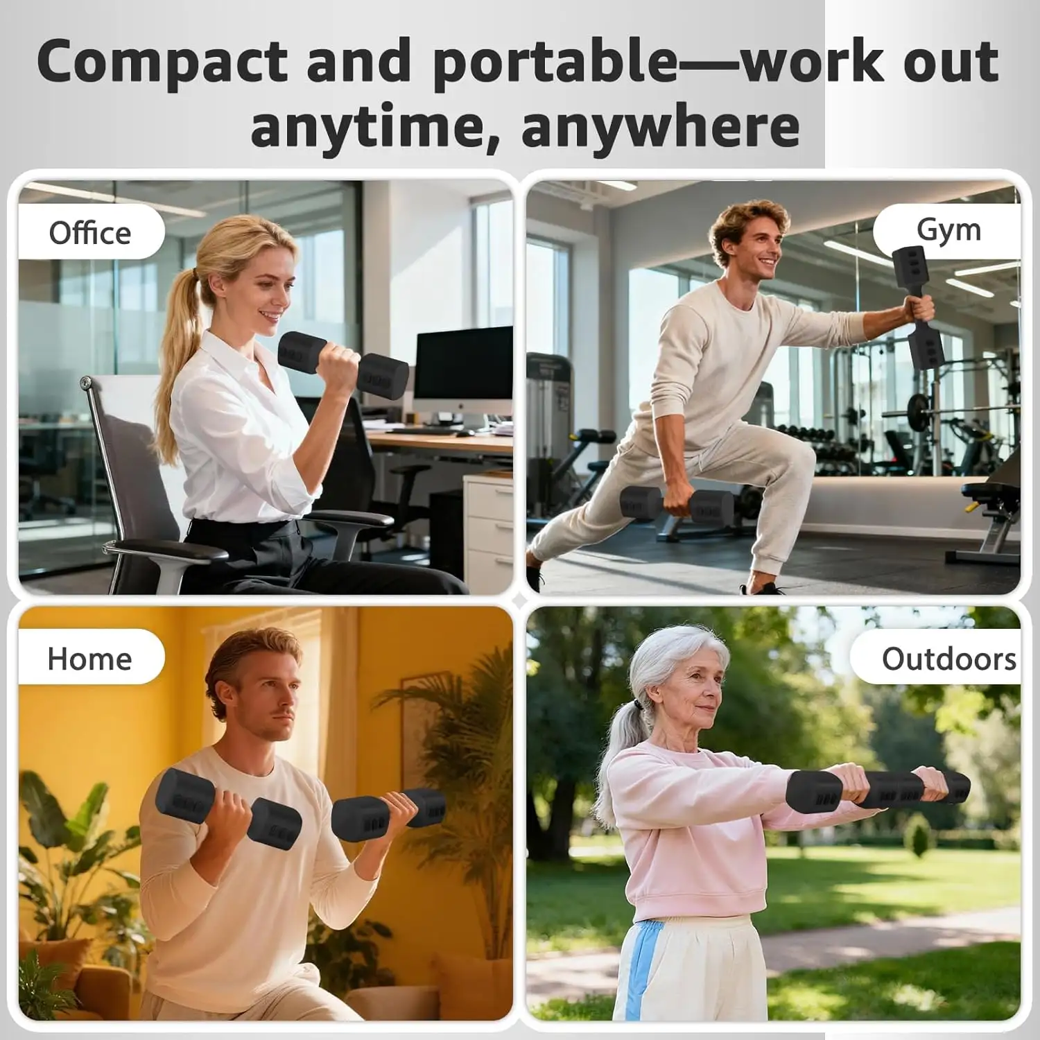 Adjustable Dumbbell Set Of 2 Anti-Slip Handle 4 Weight Options For Home Gym Training