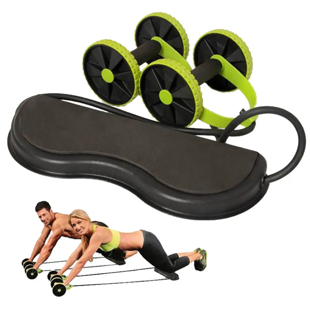 Abdominal Multifunctional Exercise Equipment Wheel Double Roller with Resistance Bands Knee Mat Waist Slimming Train Home Gym