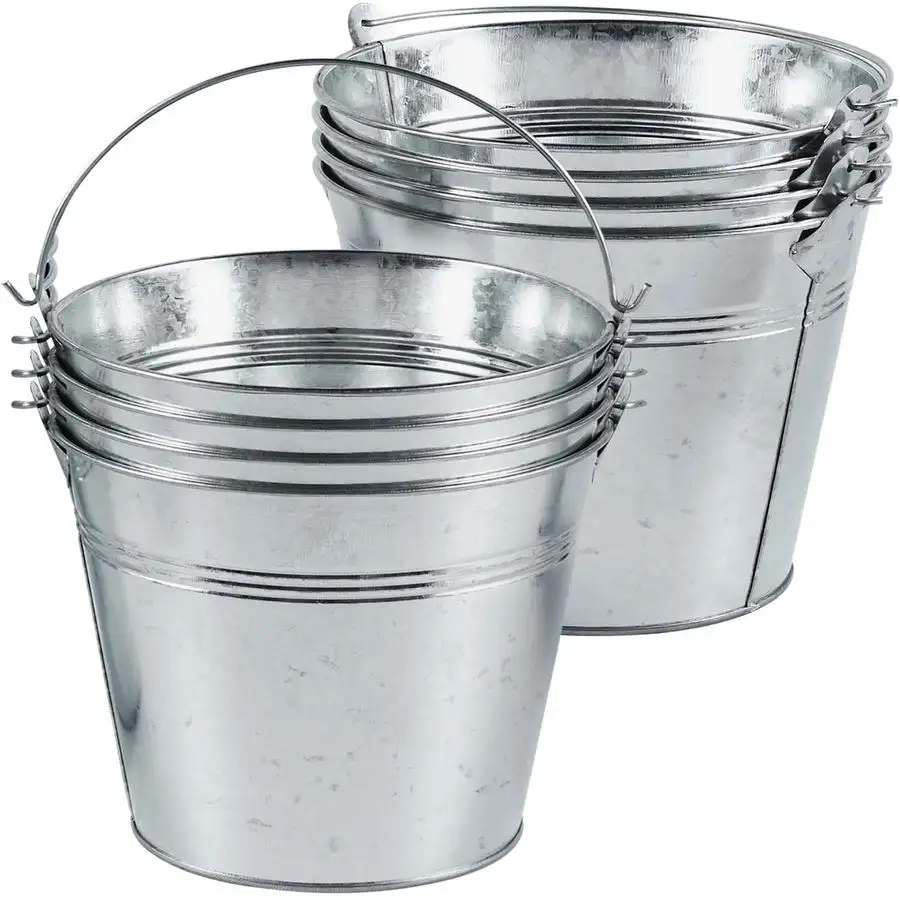 8 Pack Galvanized Metal Buckets With Handle For Ho...